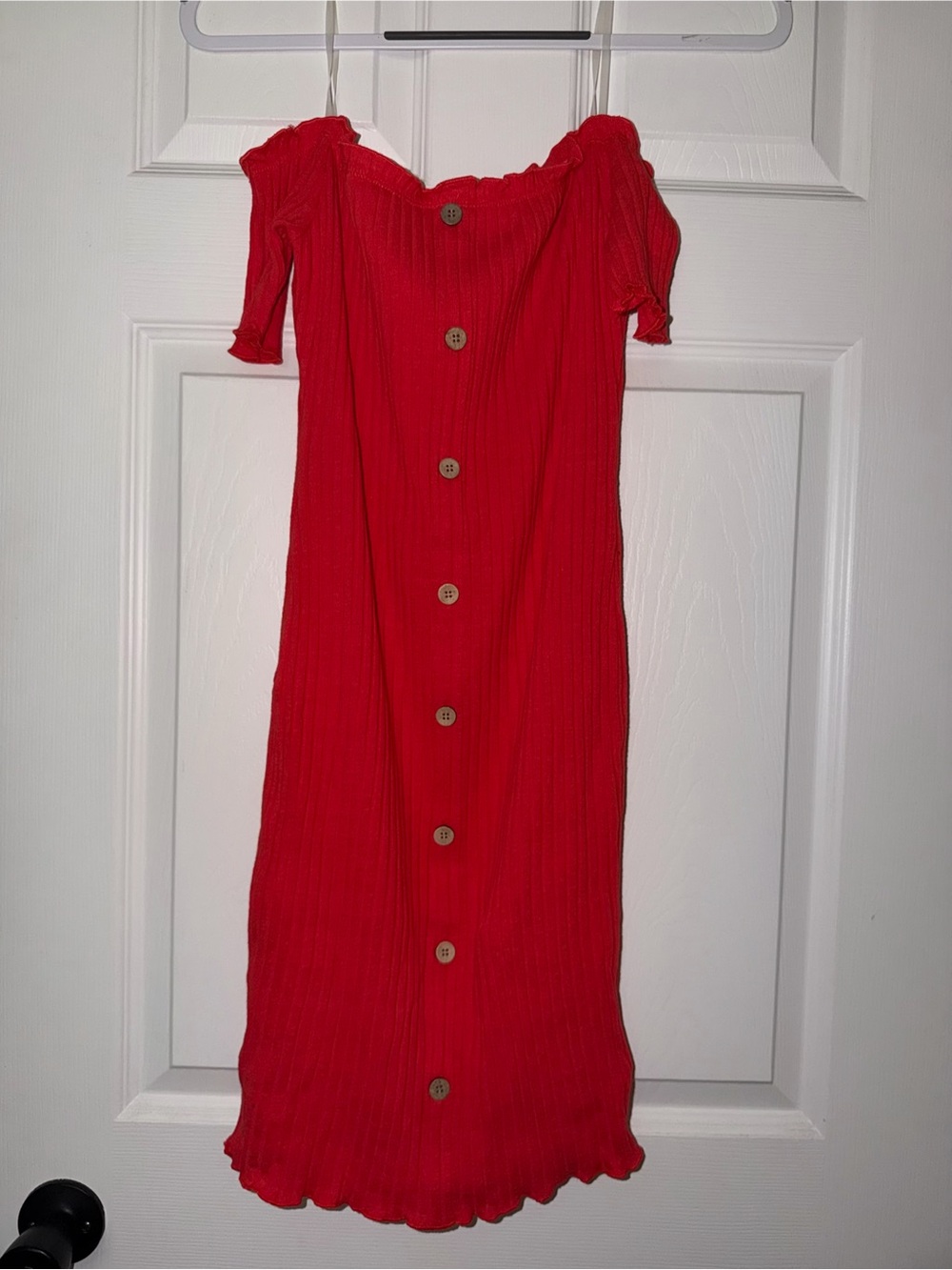 Rue21 Red Off-Shoulder Button-Front Midi Dress